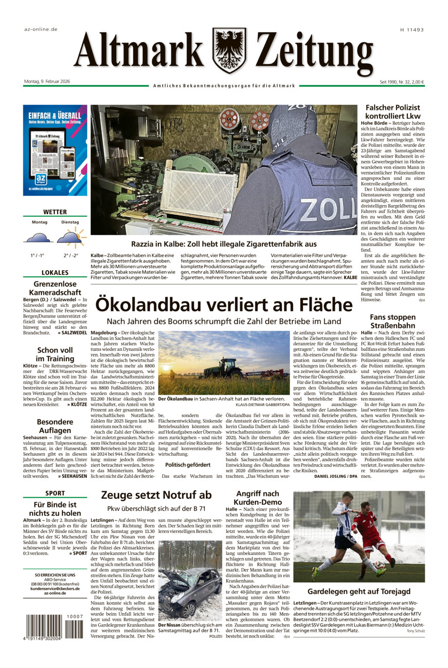 Altmark Zeitung vom Montag, 09.02.2026