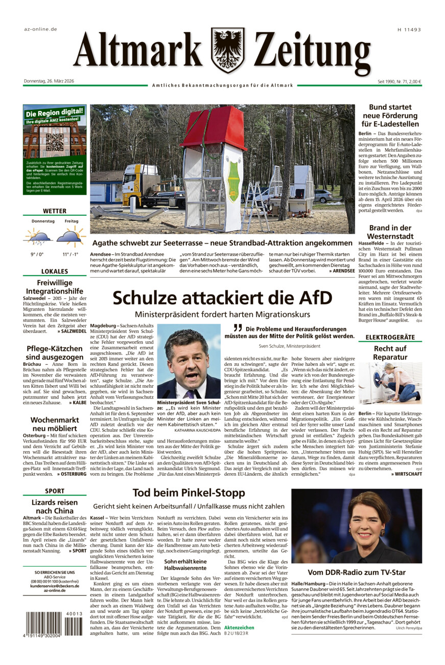 Altmark Zeitung vom Donnerstag, 26.03.2026