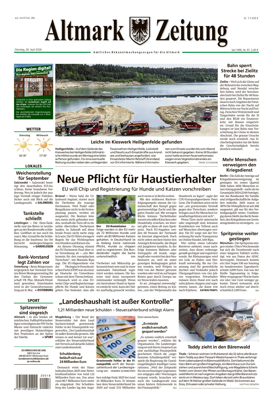 Altmark Zeitung vom Dienstag, 28.04.2026