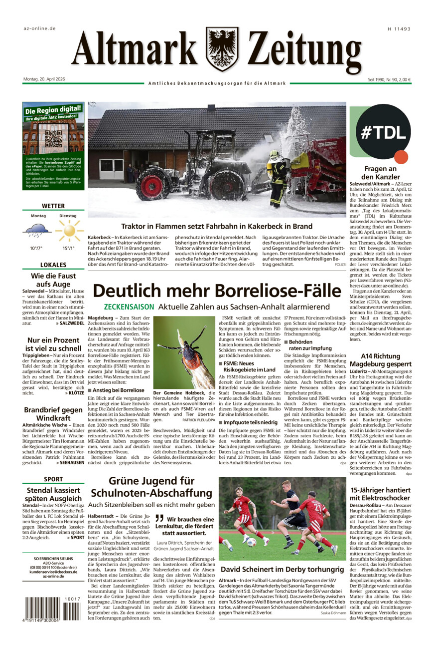 Altmark Zeitung vom Montag, 20.04.2026