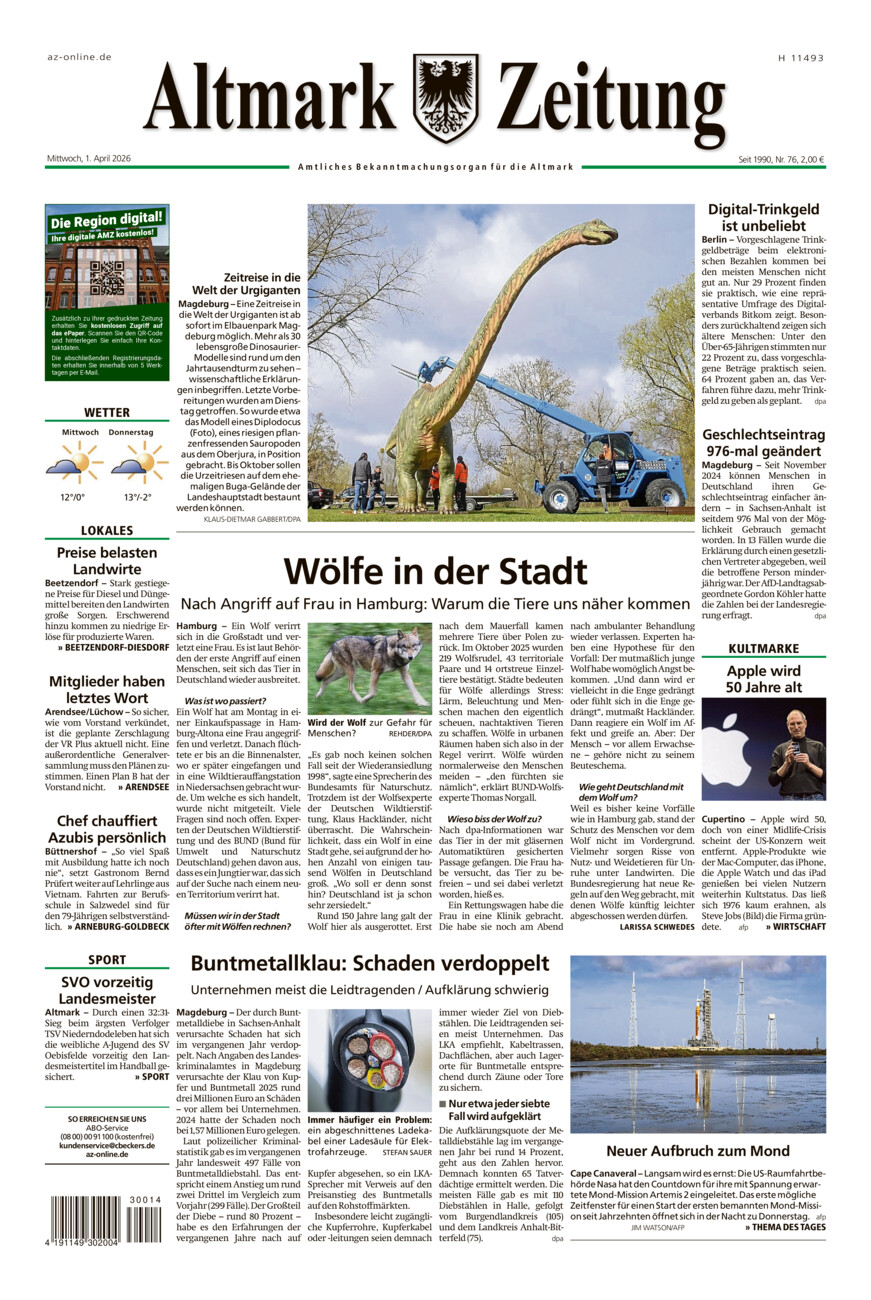 Altmark Zeitung vom Mittwoch, 01.04.2026