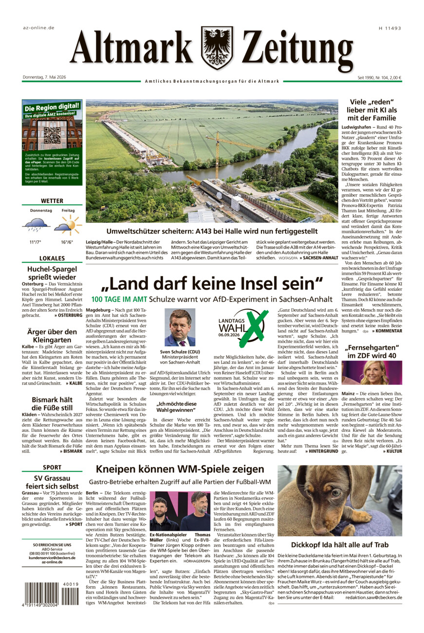 Altmark Zeitung vom Donnerstag, 07.05.2026