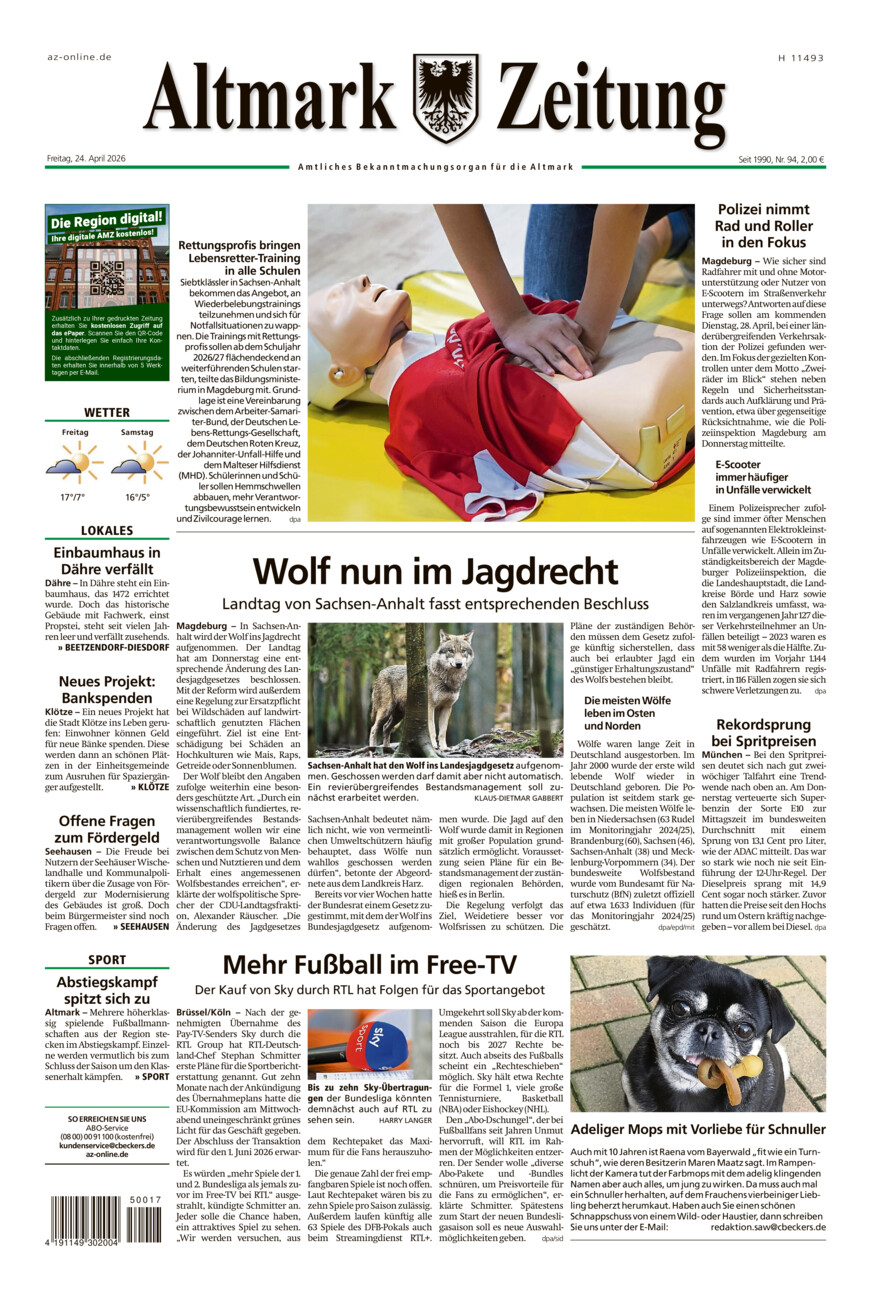 Altmark Zeitung vom Freitag, 24.04.2026