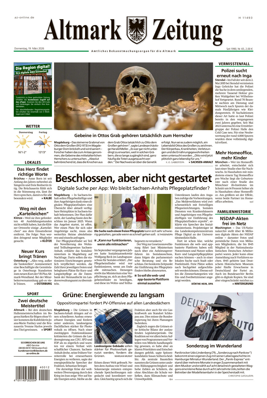 Altmark Zeitung vom Donnerstag, 19.03.2026