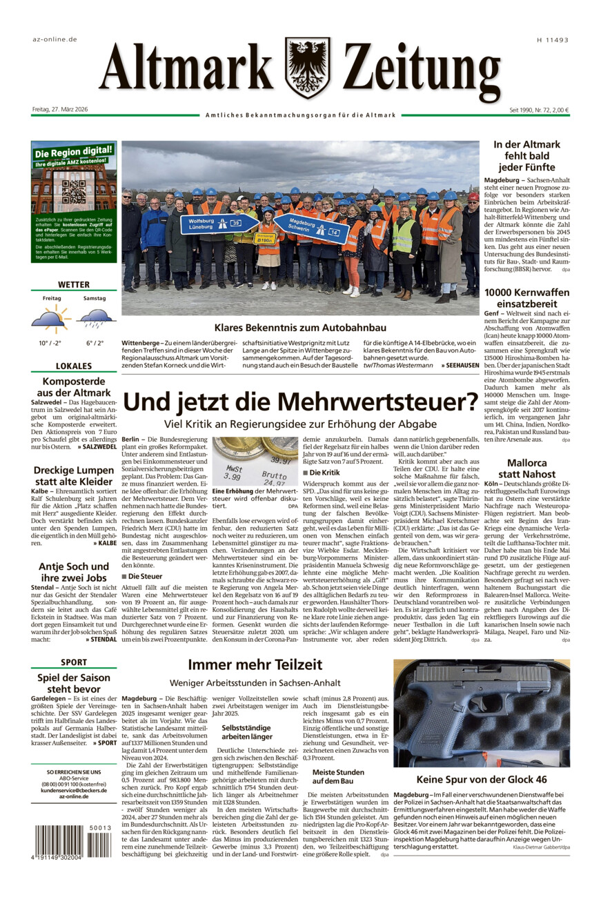 Altmark Zeitung vom Freitag, 27.03.2026