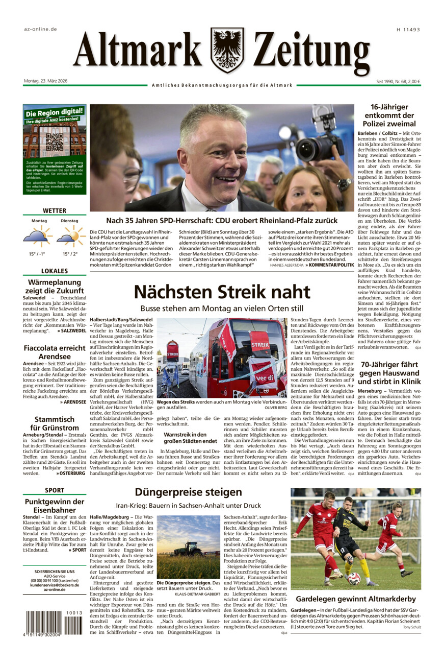 Altmark Zeitung vom Montag, 23.03.2026