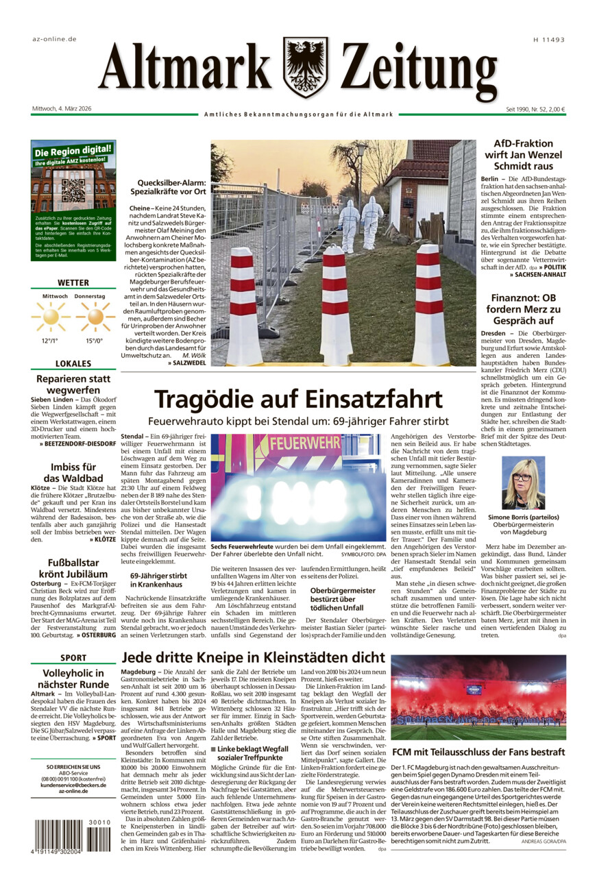 Altmark Zeitung vom Mittwoch, 04.03.2026