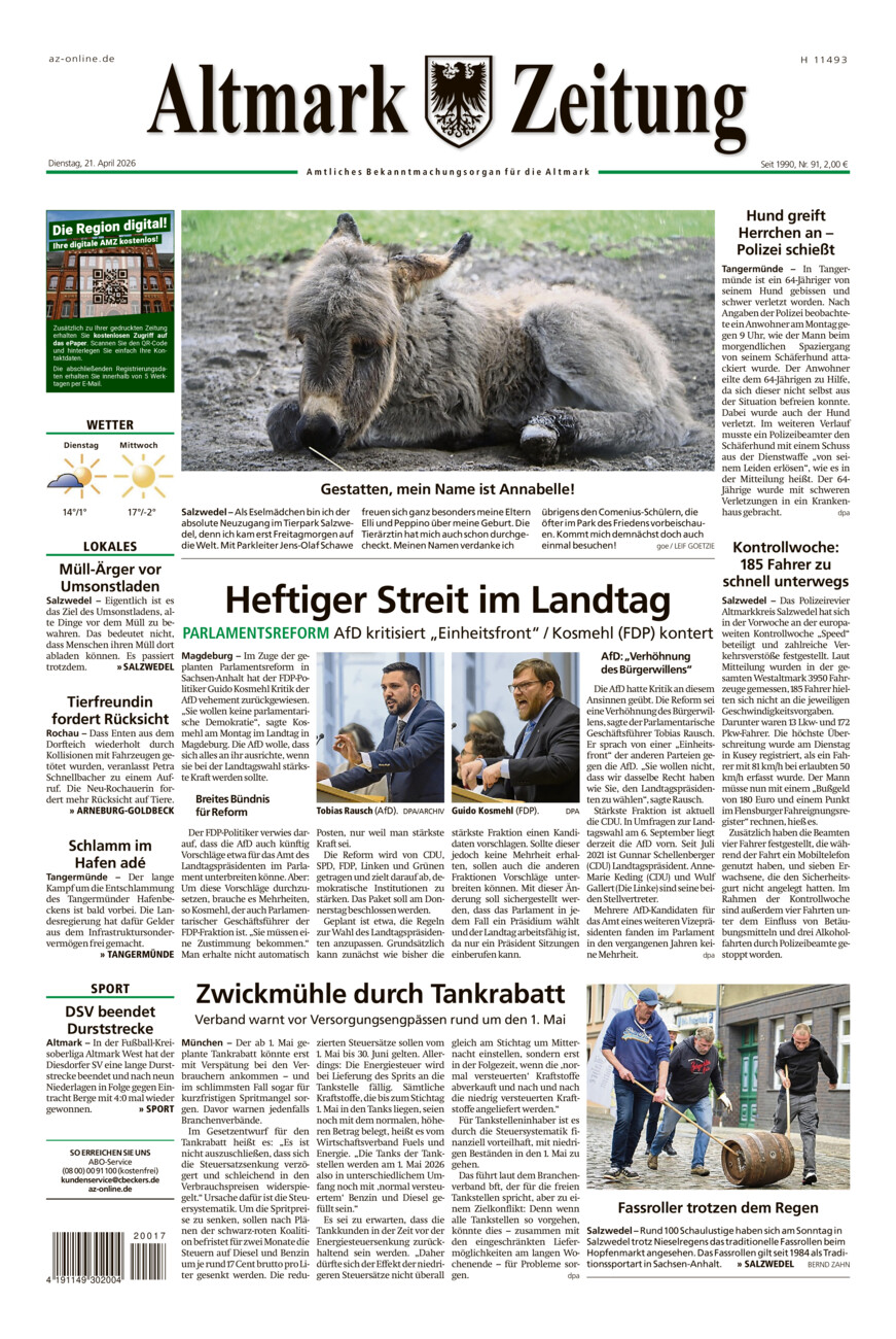 Altmark Zeitung vom Dienstag, 21.04.2026