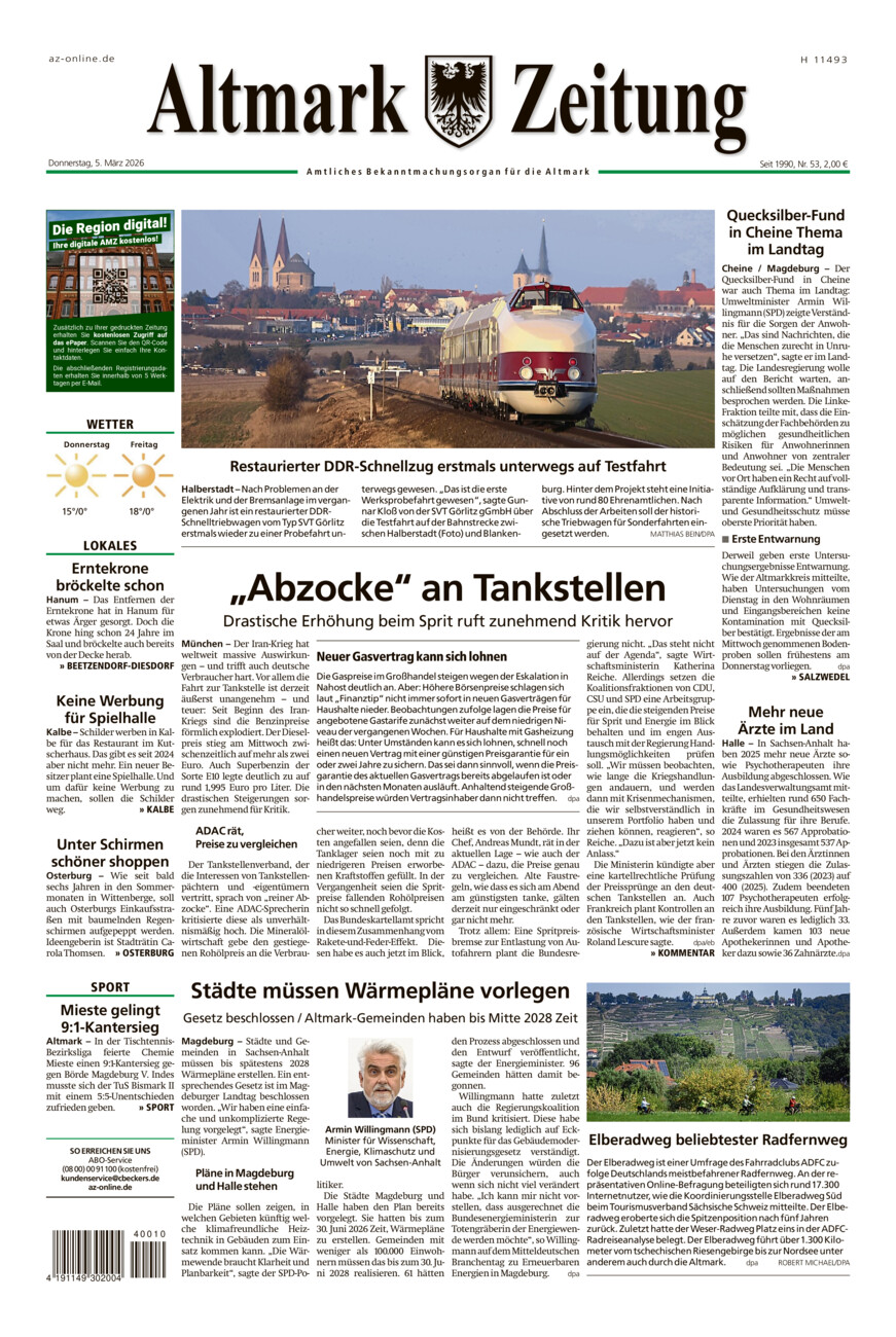 Altmark Zeitung vom Donnerstag, 05.03.2026