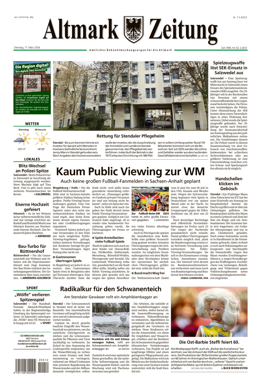 Altmark Zeitung vom Dienstag, 17.03.2026
