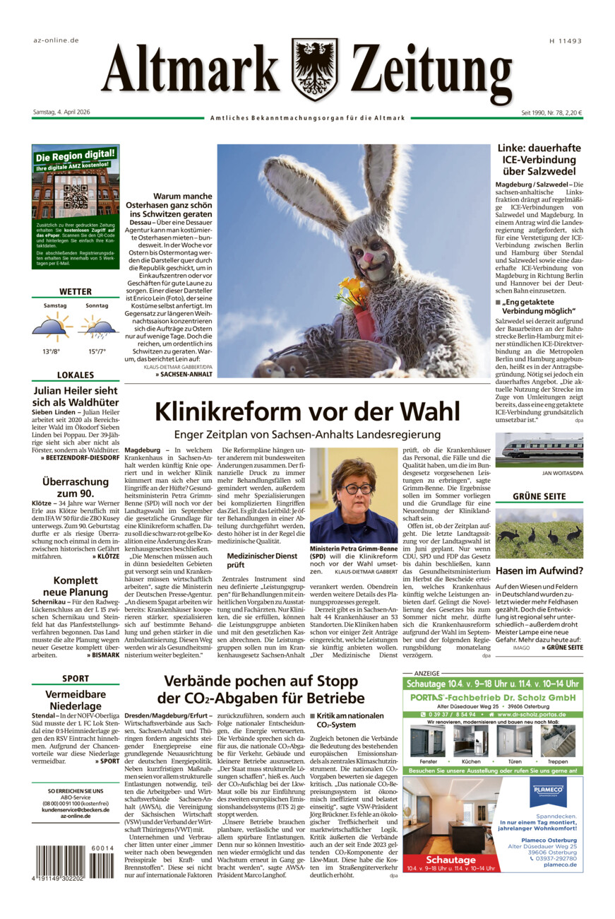 Altmark Zeitung vom Samstag, 04.04.2026