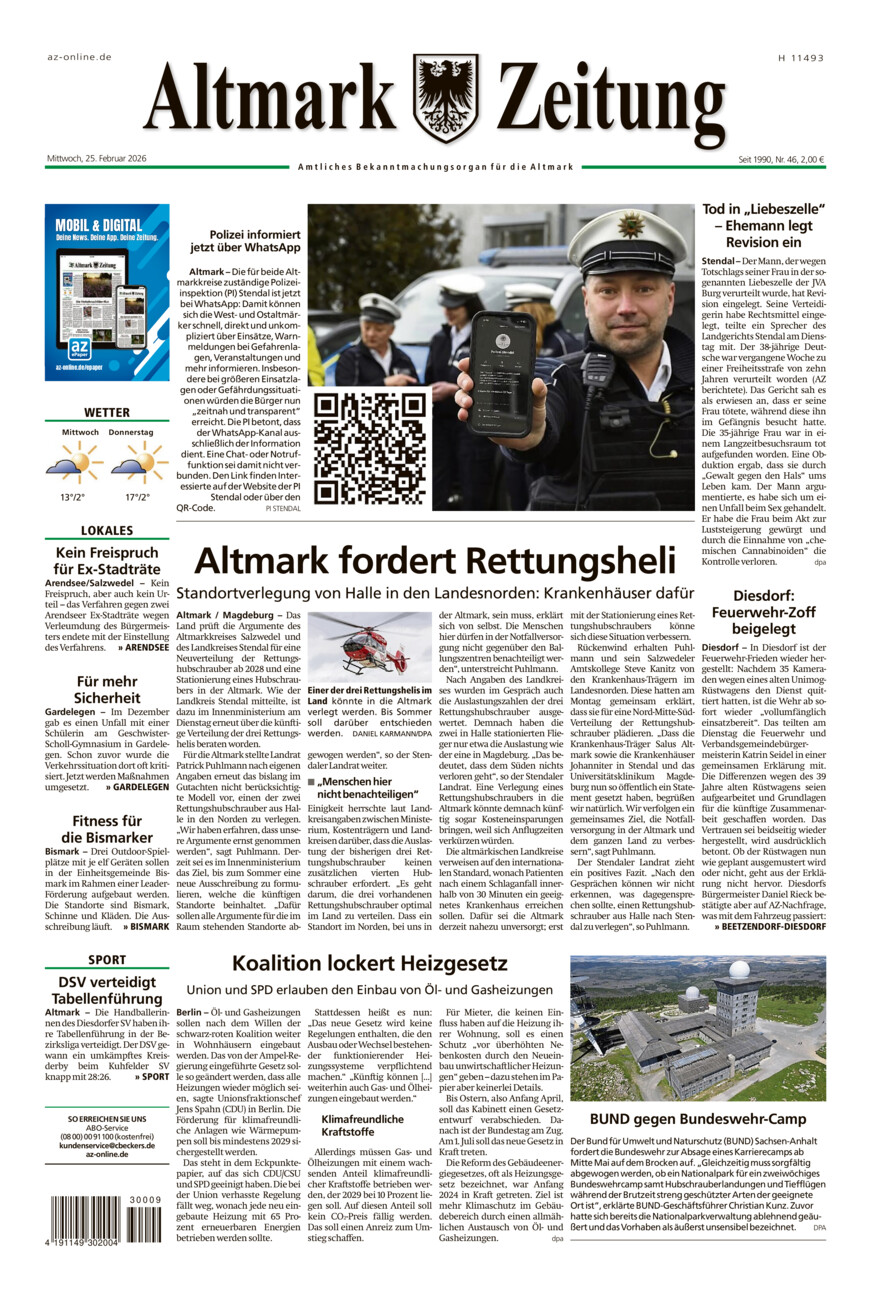 Altmark Zeitung vom Mittwoch, 25.02.2026