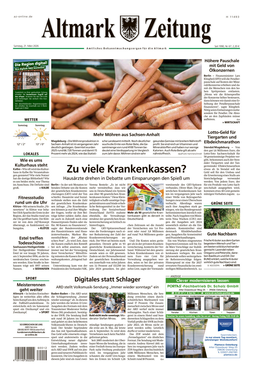 Altmark Zeitung vom Samstag, 21.03.2026