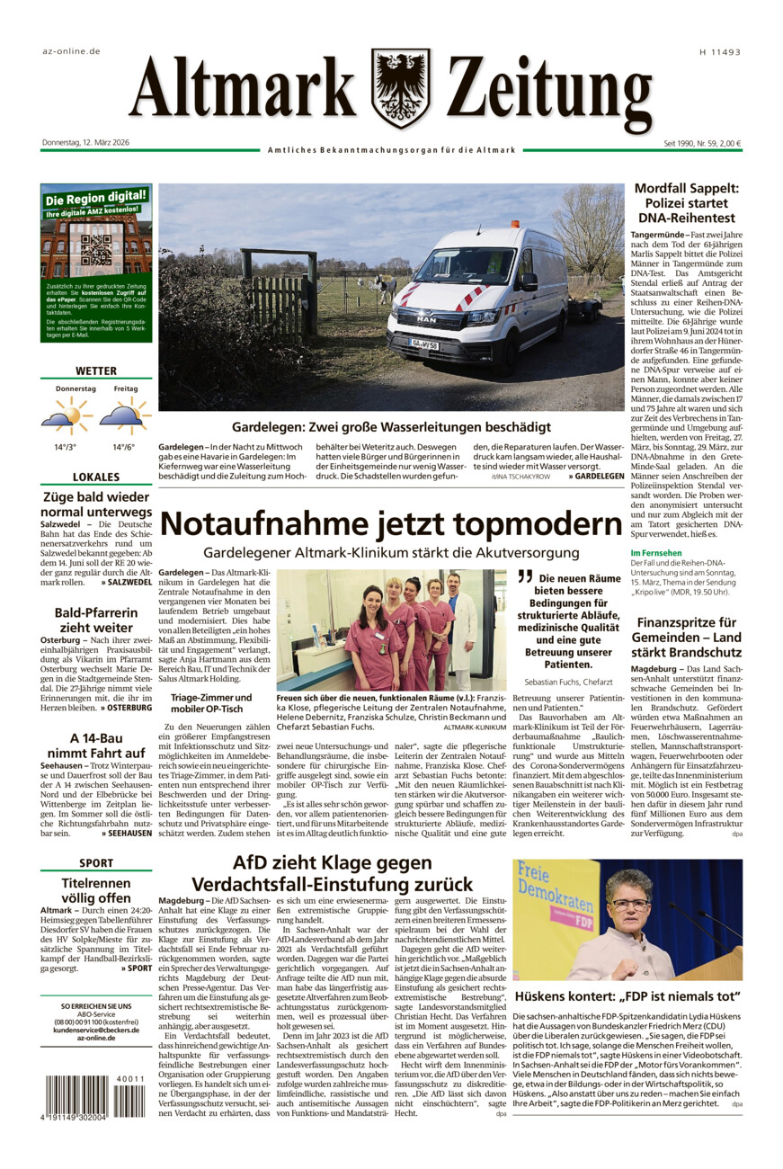 Altmark Zeitung vom Donnerstag, 12.03.2026