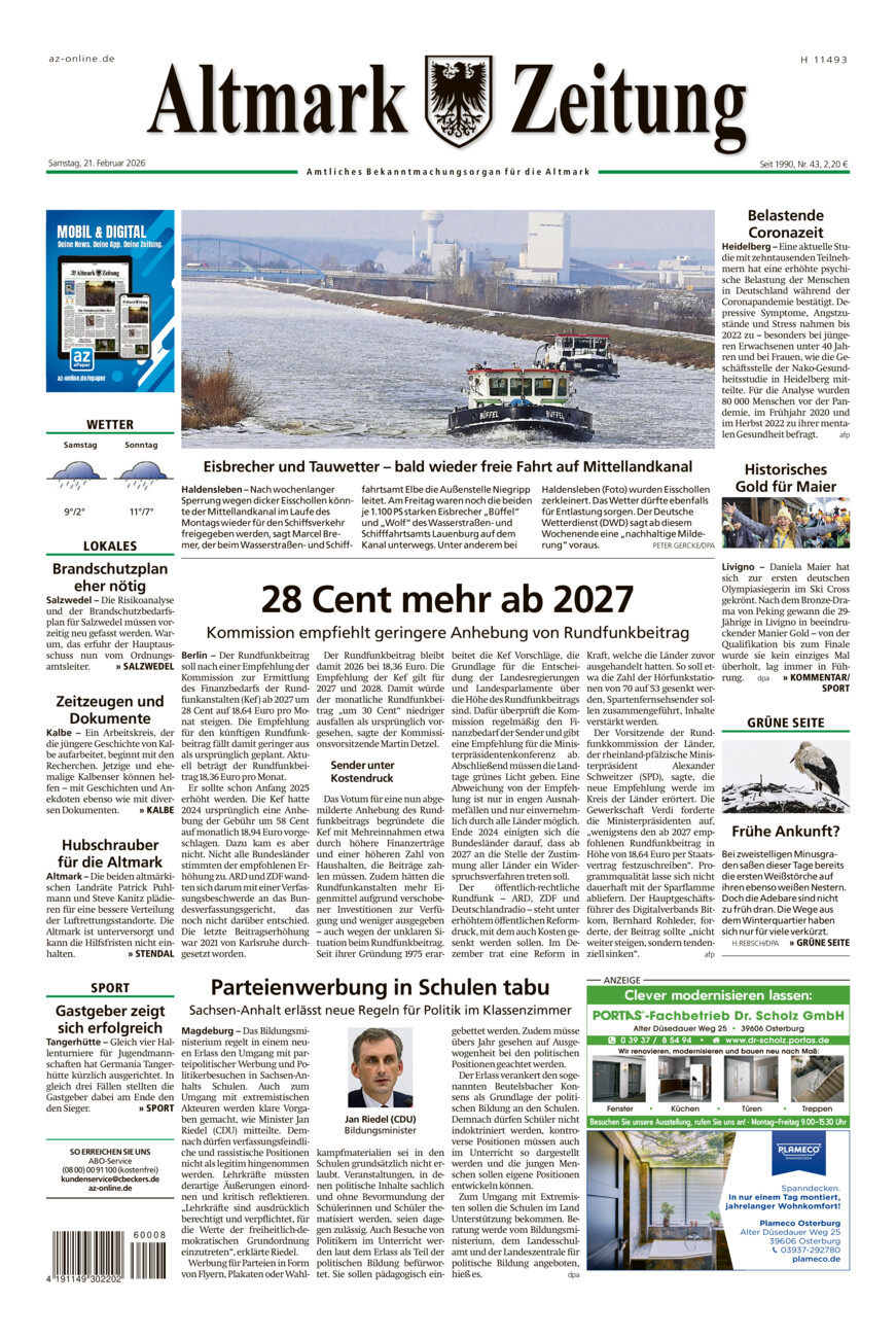 Altmark Zeitung vom Samstag, 21.02.2026