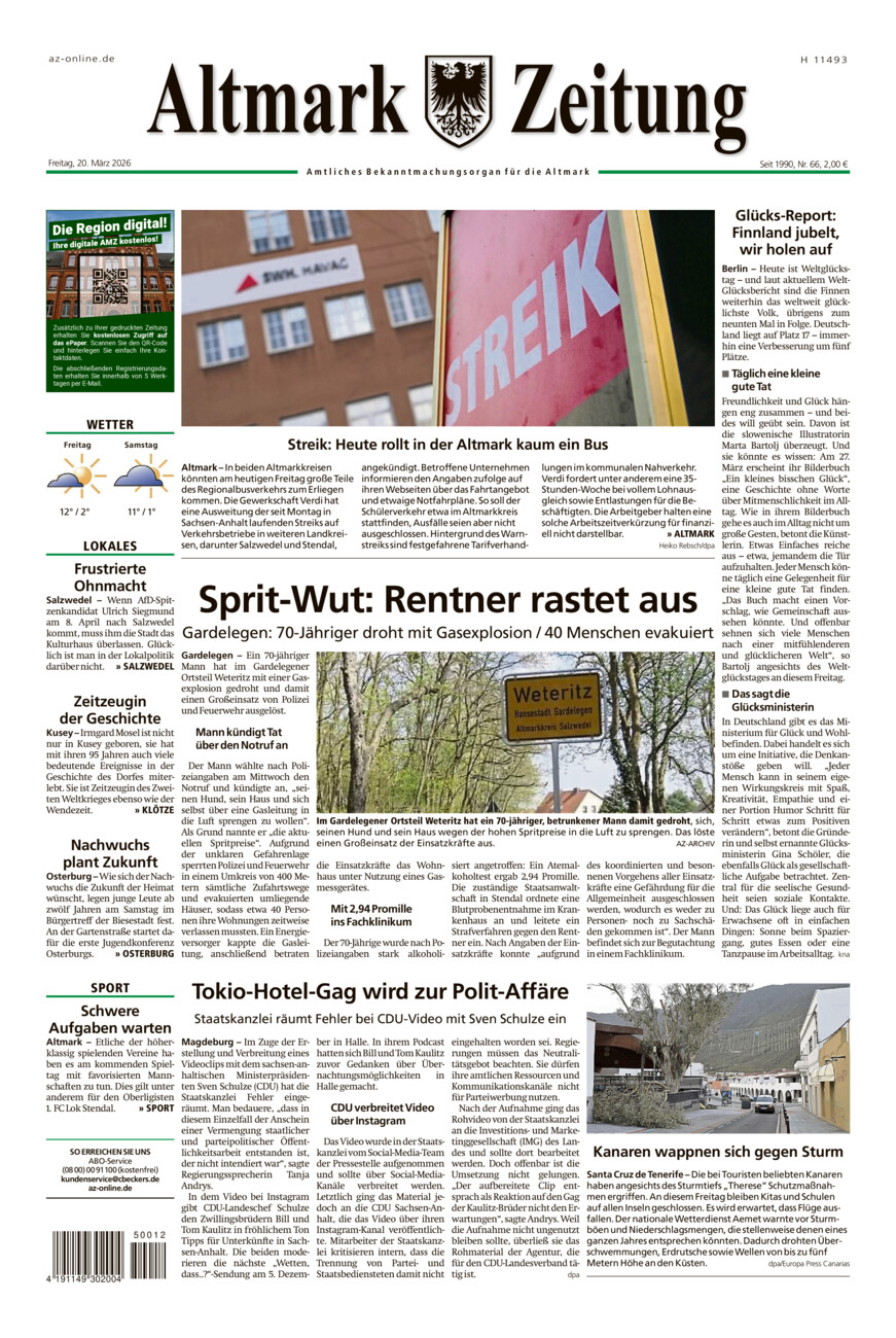 Altmark Zeitung vom Freitag, 20.03.2026