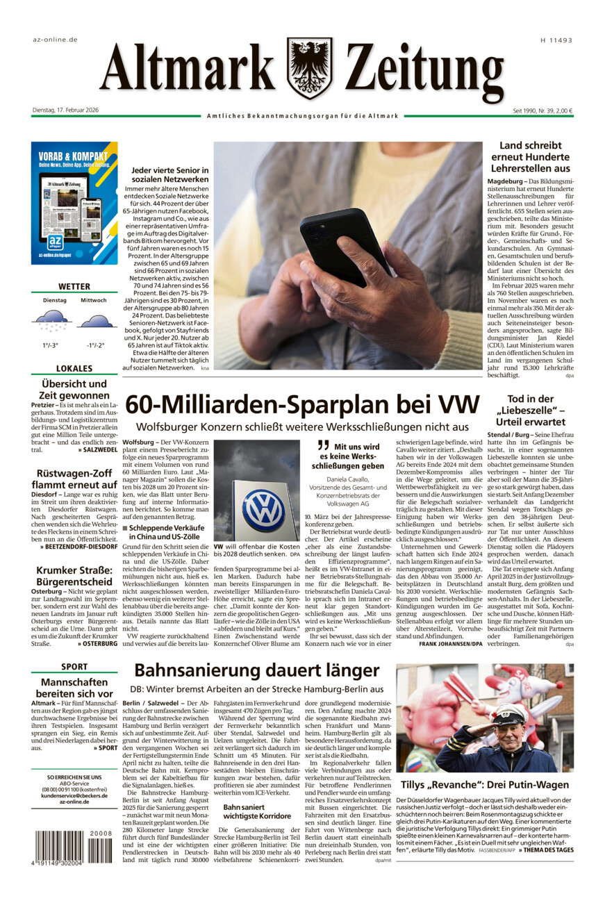 Altmark Zeitung vom Dienstag, 17.02.2026