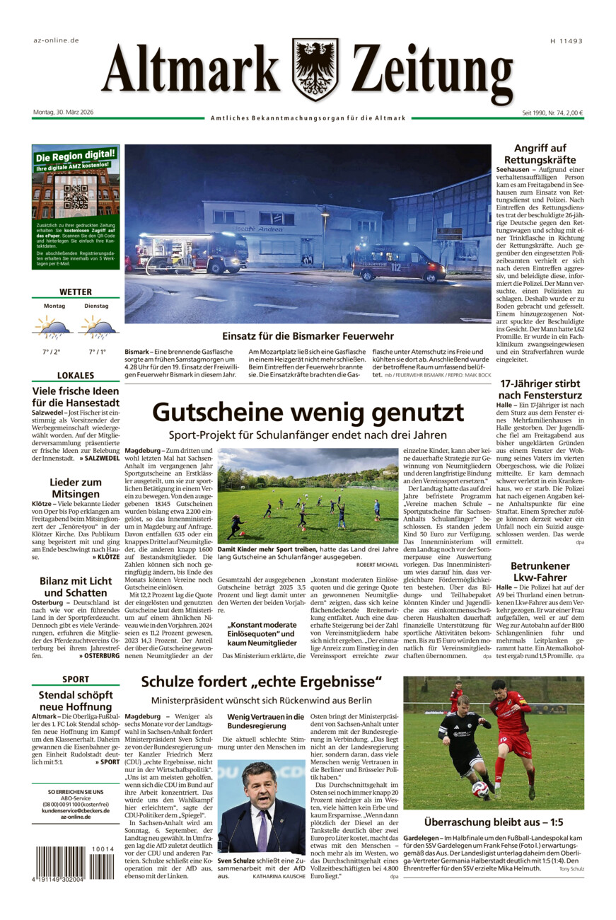 Altmark Zeitung vom Montag, 30.03.2026