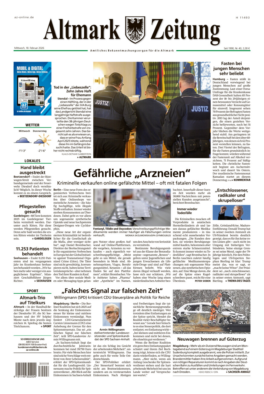 Altmark Zeitung vom Mittwoch, 18.02.2026