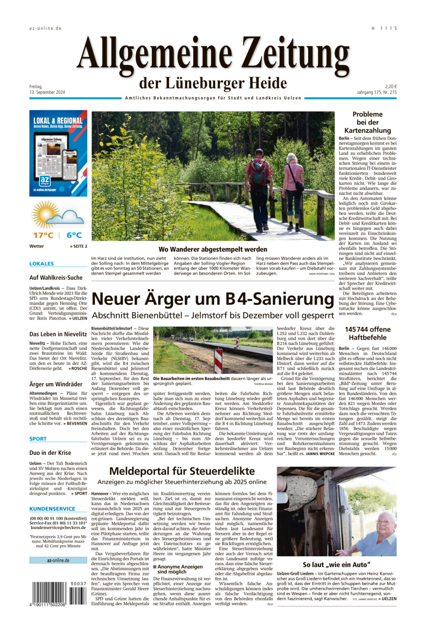 Allgemeine Zeitung vom Freitag, 13.09.2024