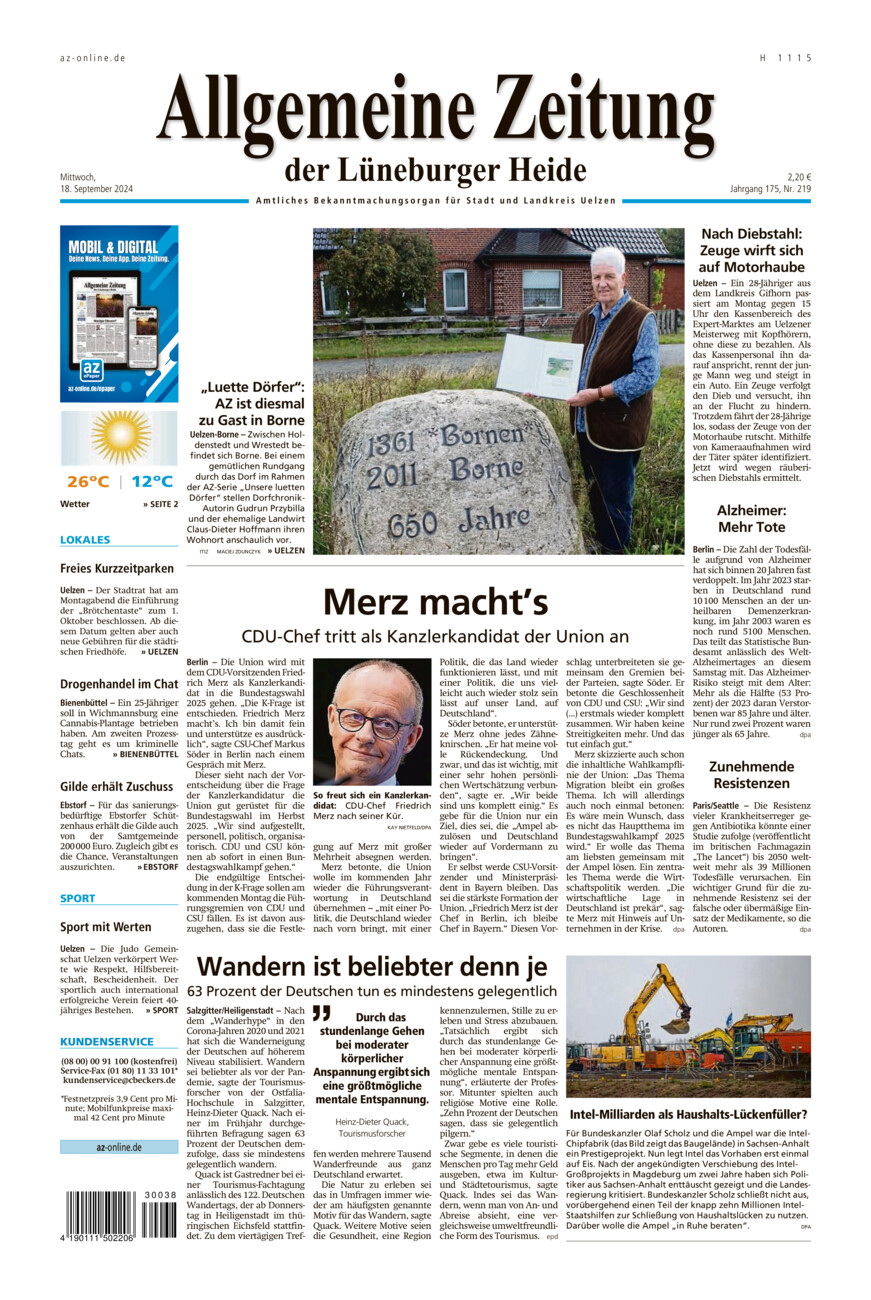 Allgemeine Zeitung vom Mittwoch, 18.09.2024