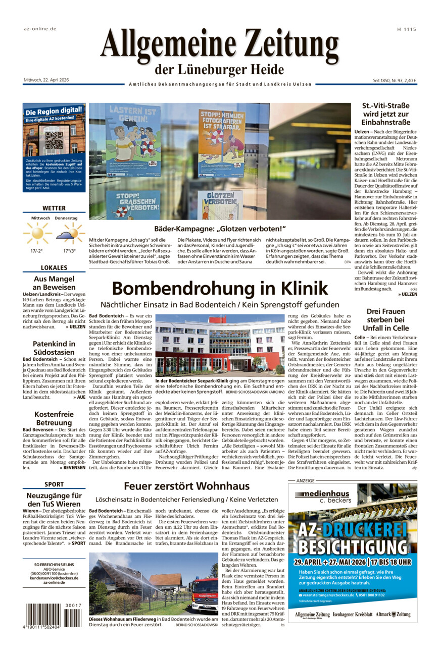 Allgemeine Zeitung vom Mittwoch, 22.04.2026