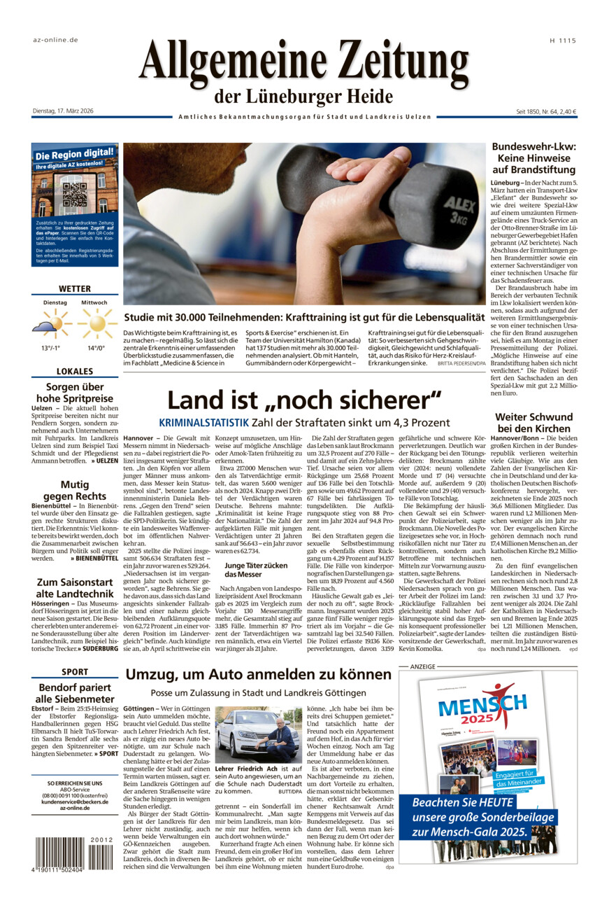 Allgemeine Zeitung vom Dienstag, 17.03.2026