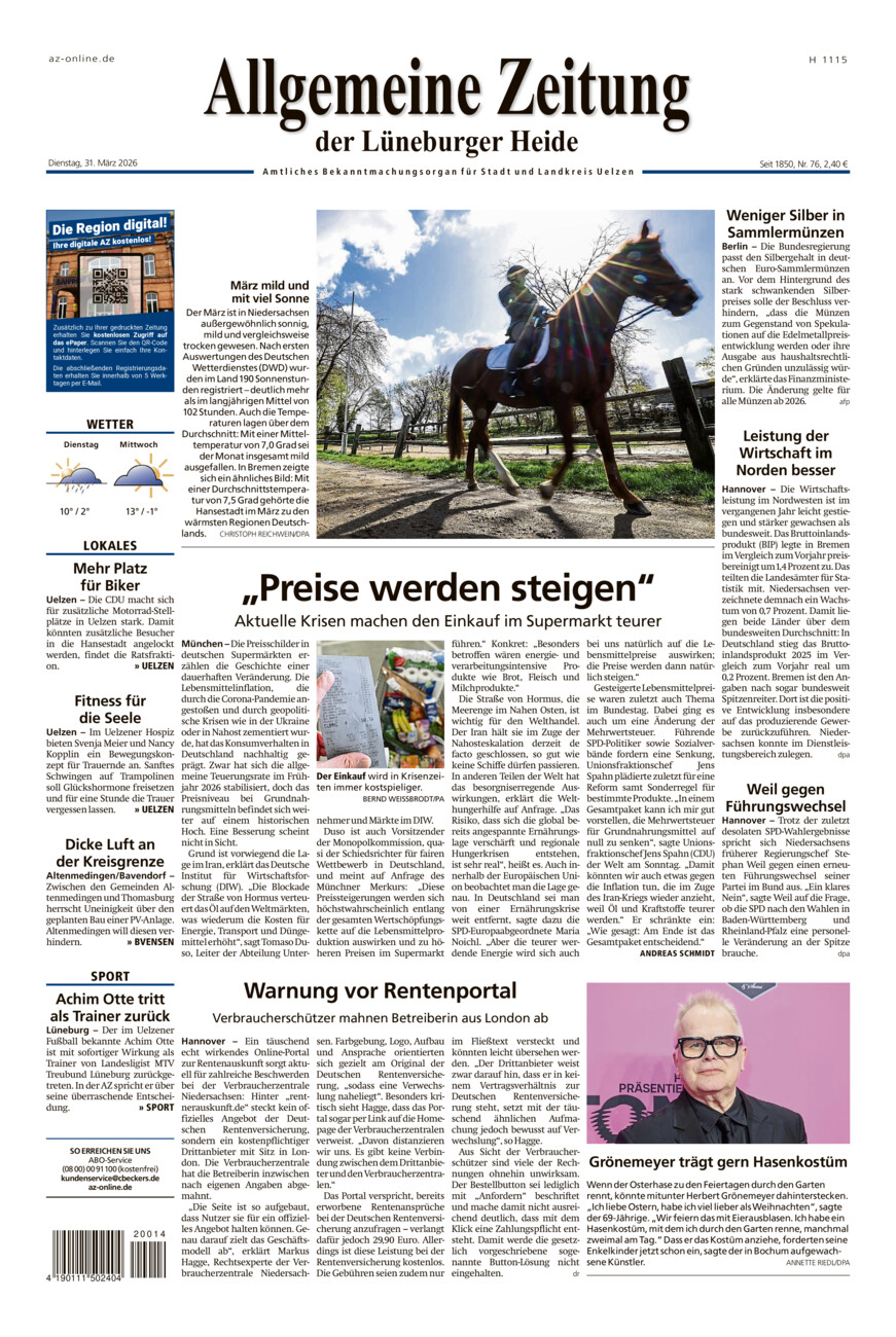 Allgemeine Zeitung vom Dienstag, 31.03.2026