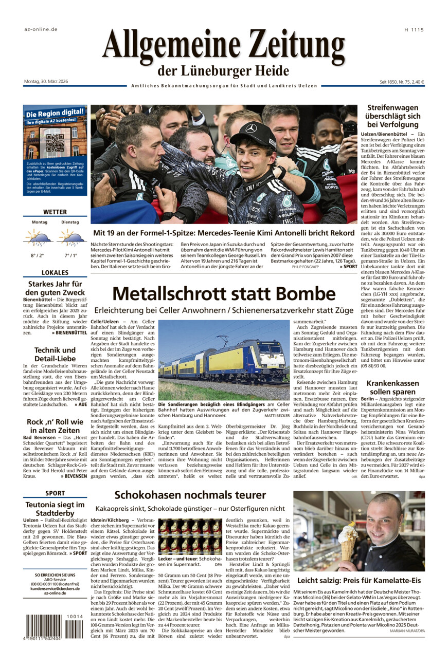 Allgemeine Zeitung vom Montag, 30.03.2026