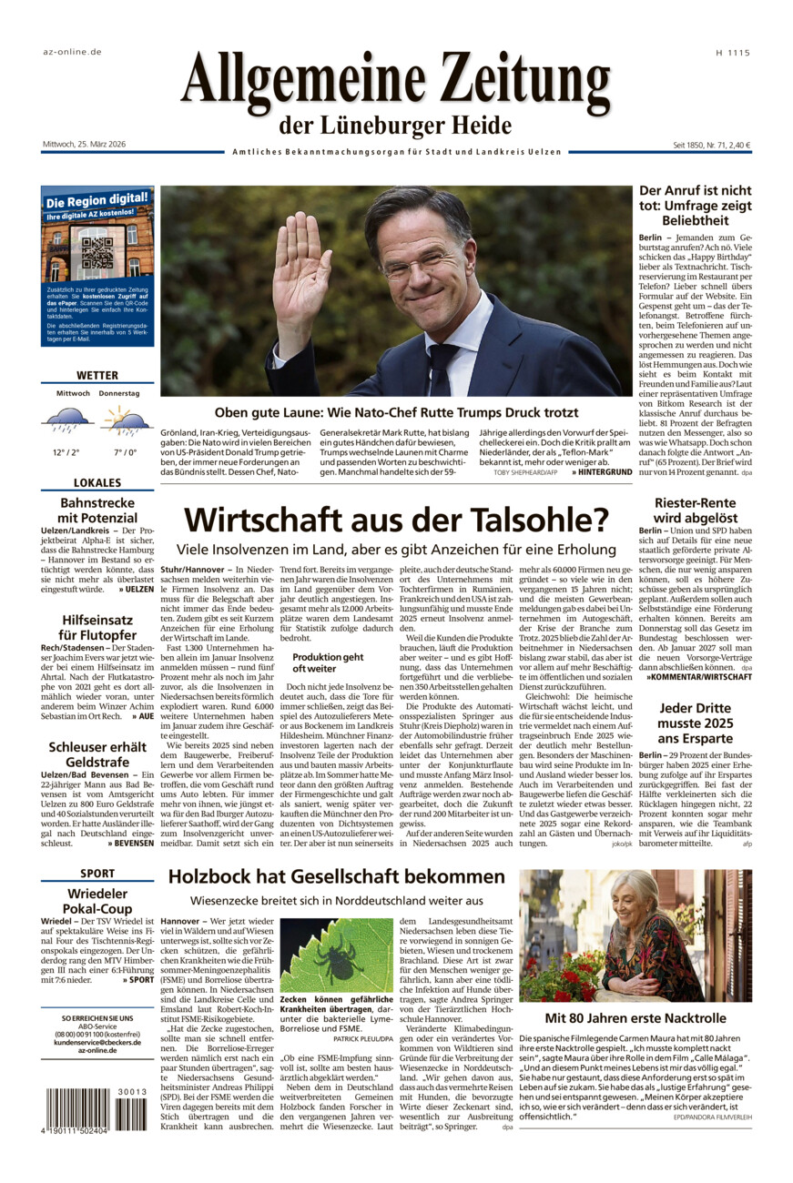 Allgemeine Zeitung vom Mittwoch, 25.03.2026