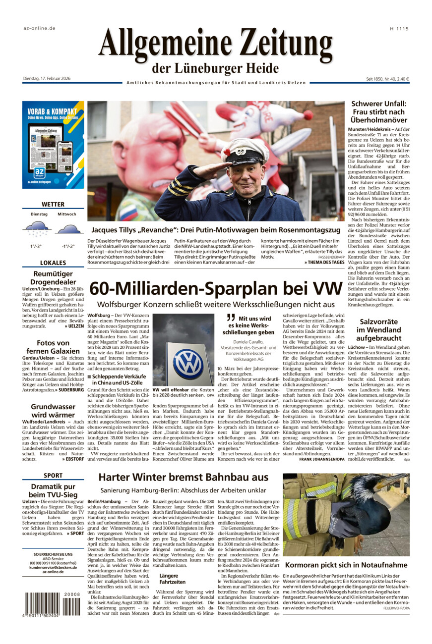 Allgemeine Zeitung vom Dienstag, 17.02.2026